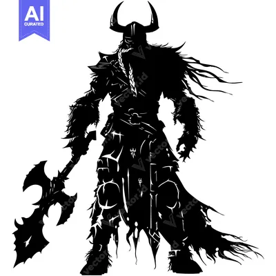 Aset desain premium: Silhouette of a Viking Warrior with a Double-Headed Axe