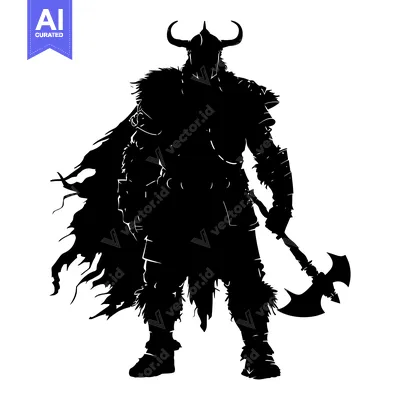 Aset premium populer: Silhouette of a Viking Warrior with an Axe