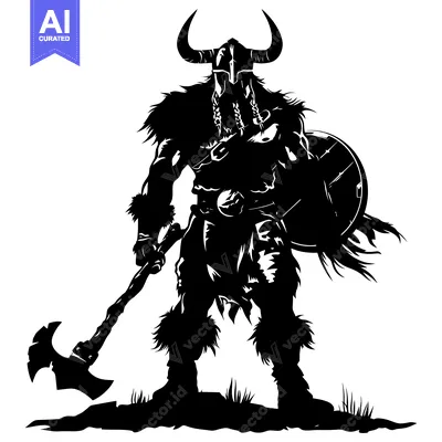Aset premium populer: Silhouette of a Viking Warrior with an Axe and Shield
