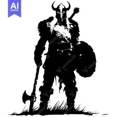 Aset desain premium: Silhouette of a Viking Warrior with Axe and Shield
