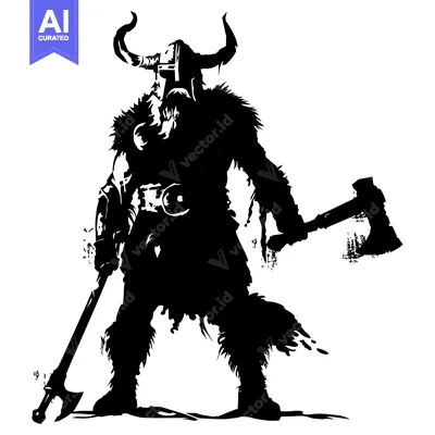 Premium design asset: Black and White Silhouette of a Viking Warrior Holding an Axe