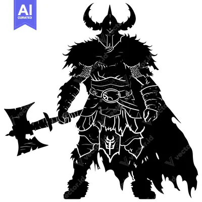 Silhouette of a Warrior Holding a Double-Headed Axe