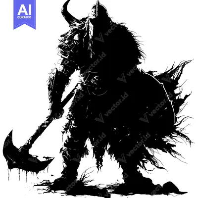 Aset desain premium: Silhouette of a Viking Warrior Holding an Axe