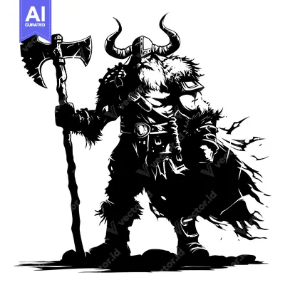 Aset premium populer: A Silhouetted Viking Warrior Holding a Double-Headed Axe