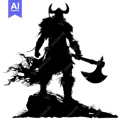 Popular premium asset: Silhouette of a Viking Warrior Holding an Axe