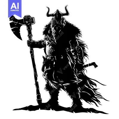 Aset desain premium: Silhouette of a Viking Warrior with an Axe