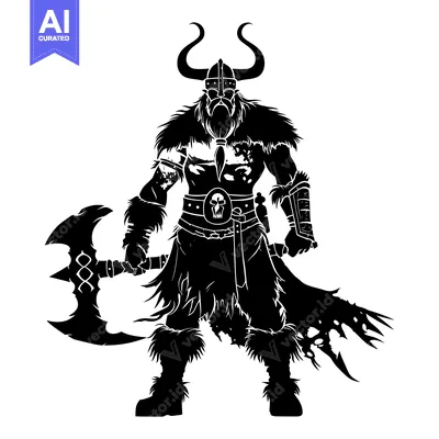A Silhouetted Viking Warrior with a Double-Headed Axe