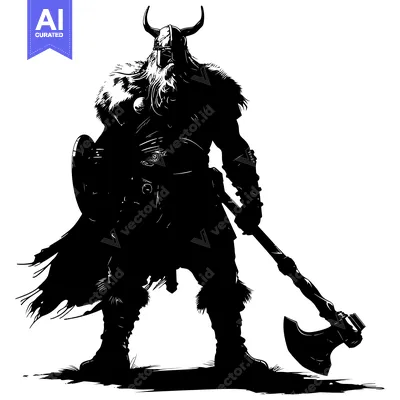 Popular premium asset: Silhouette of a Viking Warrior Holding an Axe and Shield