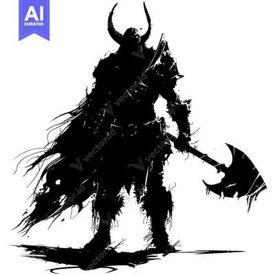 Popular premium asset: Silhouette of a horned warrior holding a large axe