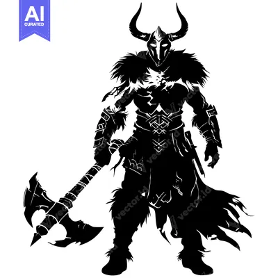 Aset premium populer: Silhouette of a warrior holding a double-bladed axe