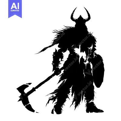 Aset premium populer: Silhouette of a Warrior with an Axe and Shield