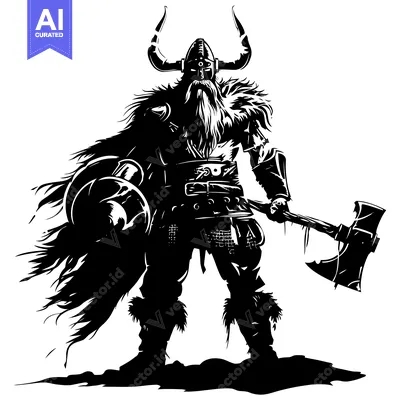 Aset premium populer: A fierce viking warrior with an axe and shield