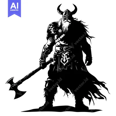 Aset premium populer: Silhouette of a Viking Warrior Holding an Axe