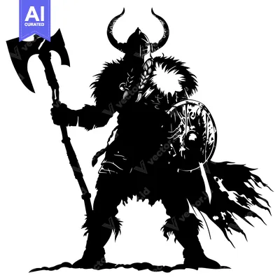 Aset premium populer: Silhouette of a Viking Warrior Holding an Axe and Shield