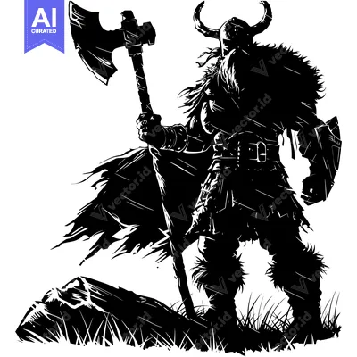 Silhouette of a Viking Warrior Holding an Axe
