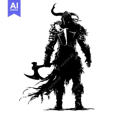Silhouette of a Viking Warrior Holding an Axe