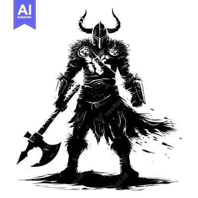 Popular premium asset: A Black and White Silhouette of a Warrior Holding an Axe