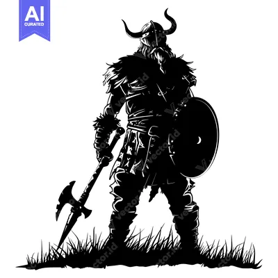 Aset premium populer: Silhouette of a Viking Warrior Holding an Axe and Shield