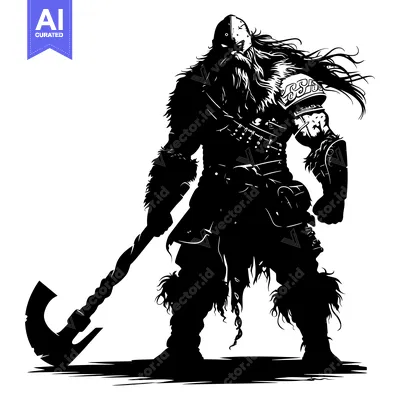 Aset premium populer: Silhouette of a Viking Warrior Holding an Axe