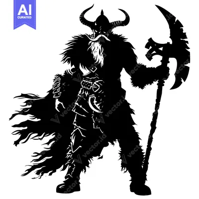 Aset desain premium: Silhouette of a Viking Warrior with an Axe