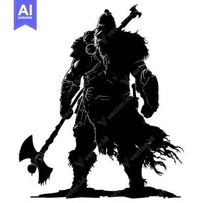 Silhouette of a Bearded Viking Warrior Holding an Axe