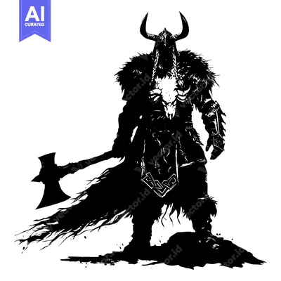 Silhouetted Viking Warrior with Axe and Horns
