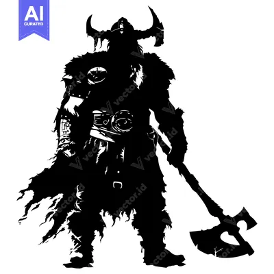 Aset premium populer: Silhouette of a Viking Warrior Holding a Double-Headed Axe