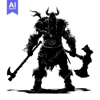 A Silhouette of a Viking Warrior Holding Two Axes