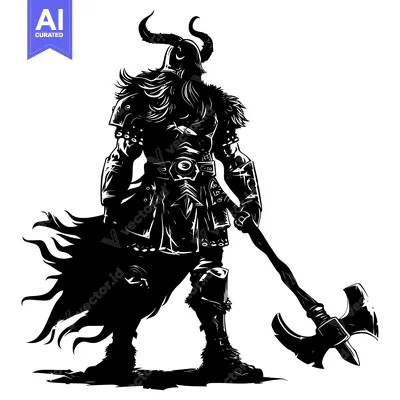 Aset premium populer: Silhouette of a Viking Warrior Holding an Axe