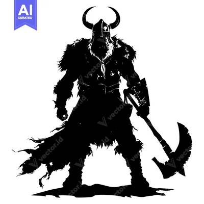 Aset desain premium: Silhouette of a Viking Warrior Holding an Axe