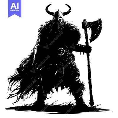 Silhouette of a Viking Warrior Holding an Axe