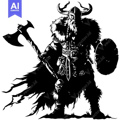 A Silhouette of a Viking Warrior Holding an Axe and Shield