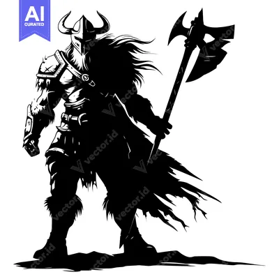 Silhouette of a Viking Warrior Holding an Axe