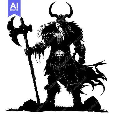 Aset premium populer: Silhouette of a Viking Warrior with a Large Axe