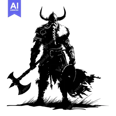 Silhouette of a Viking Warrior Holding an Axe and Shield