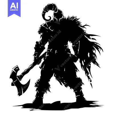 Aset desain premium: Silhouette of a Warrior Holding an Axe