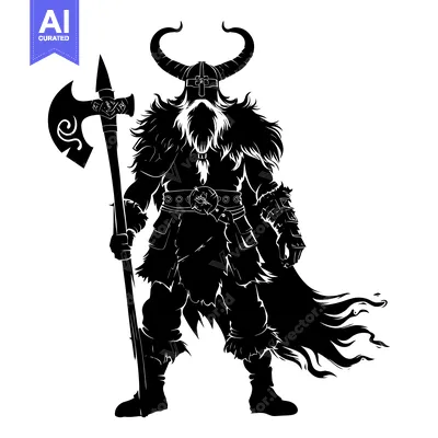 Silhouette of a Viking Warrior Holding an Axe