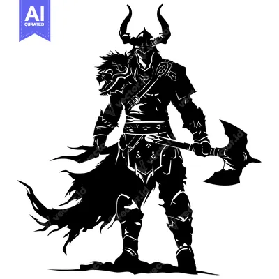 Premium design asset: Silhouette of a Viking Warrior with an Axe and Horns