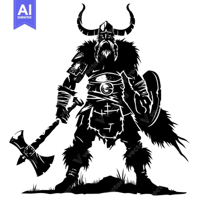 A Silhouetted Viking Warrior Holding an Axe and Shield