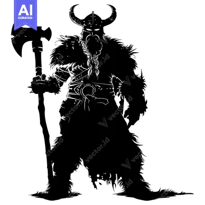 Aset desain premium: Silhouette of a Viking Warrior Holding an Axe