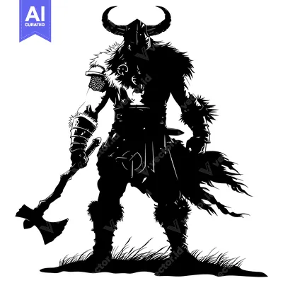 Aset desain premium: Silhouette of a Viking Warrior Holding an Axe