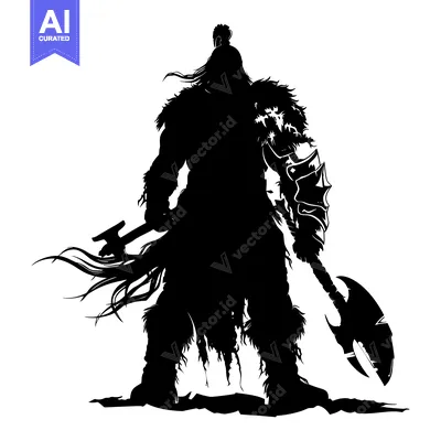Silhouette of a Warrior with an Axe and Shield