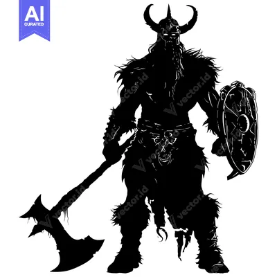 Aset premium populer: Silhouette of a Viking Warrior with Axe and Shield