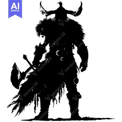 Aset premium populer: Silhouette of a Viking Warrior Holding an Axe