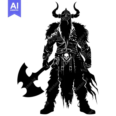 Premium design asset: Silhouette of a Viking Warrior with Axe and Horns