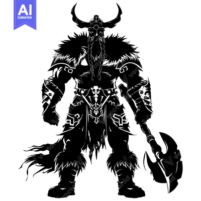 Aset desain premium: A Silhouetted Viking Warrior Holding an Axe