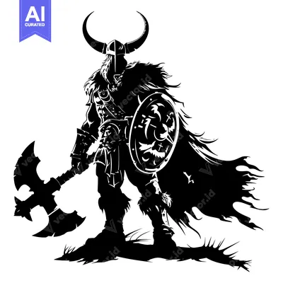 Silhouetted Viking Warrior with Axe and Shield