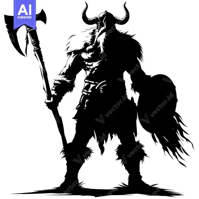 Silhouette of a Viking Warrior Holding an Axe and Shield