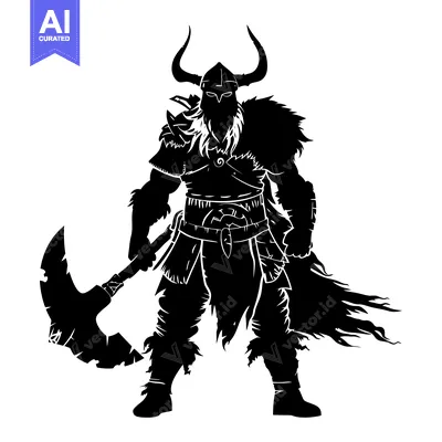 Aset desain premium: Silhouette of a Viking Warrior Holding an Axe