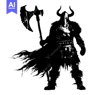 Aset premium populer: Silhouette of a Viking Warrior Holding an Axe